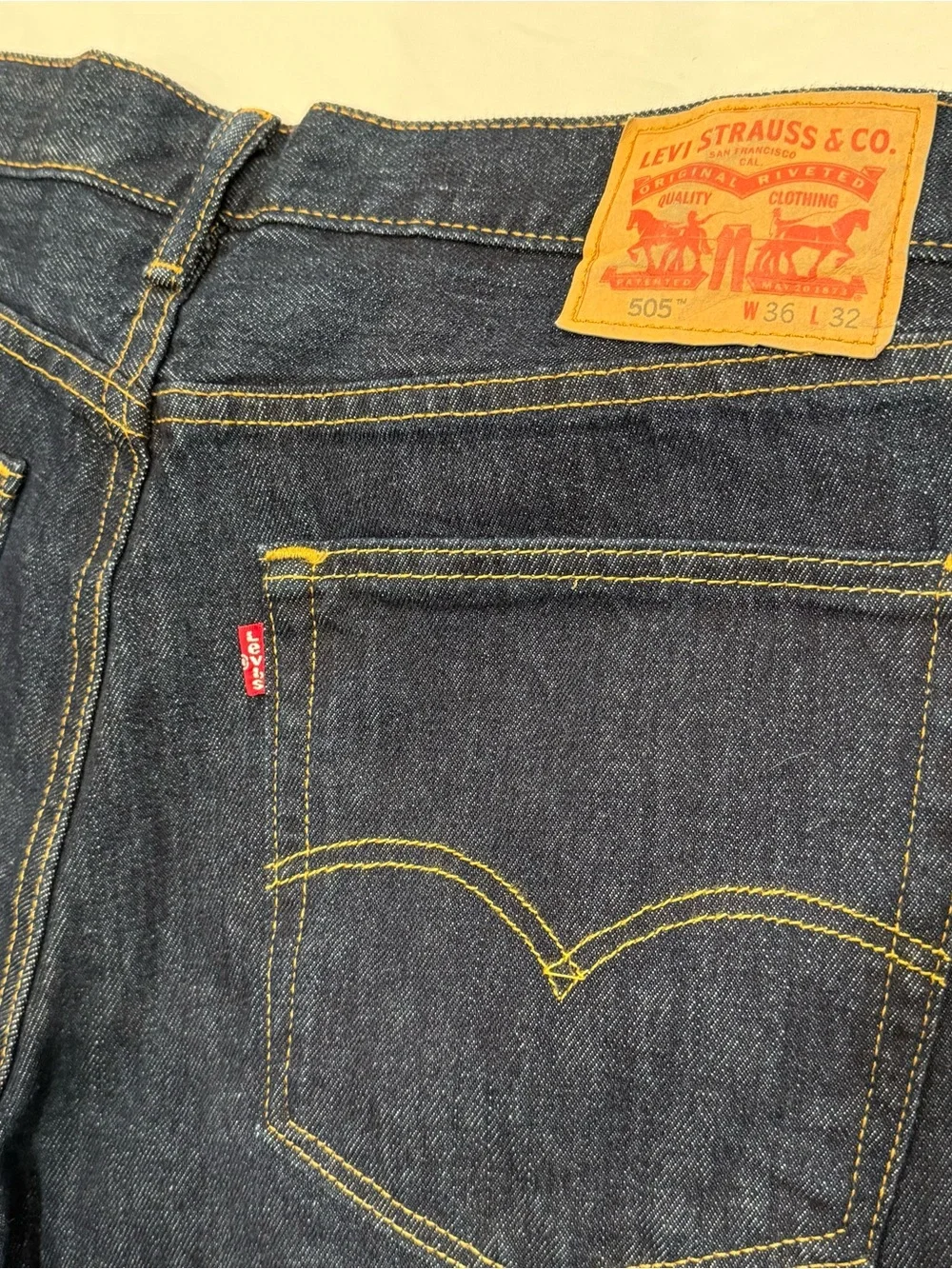 Levi's 505 Mens Dark Wash Blue Straight Leg Jeans Regular Fit Denim 36x32